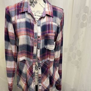 Maurices Plaid Button Down Shirt - Red, Blue, White